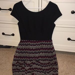 Speechless Black Top and Patterned Dress
